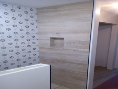 Wood look wall tile in shower